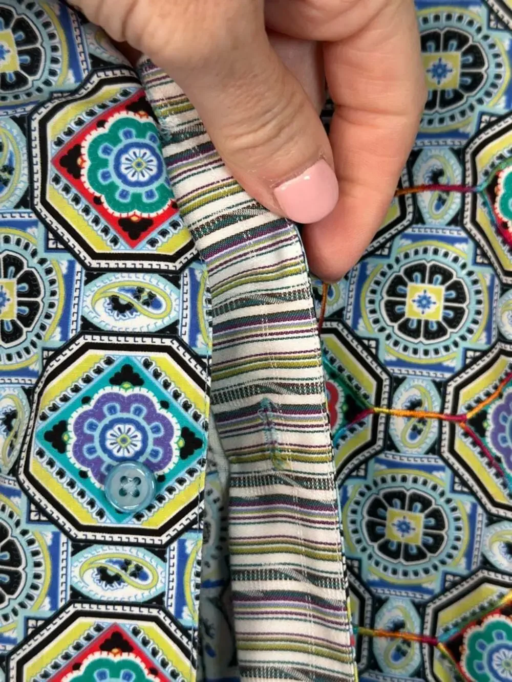 Robert Graham Blue Multi Geo Print Button Up Shirt Short Sleeve Large Luxury XL
